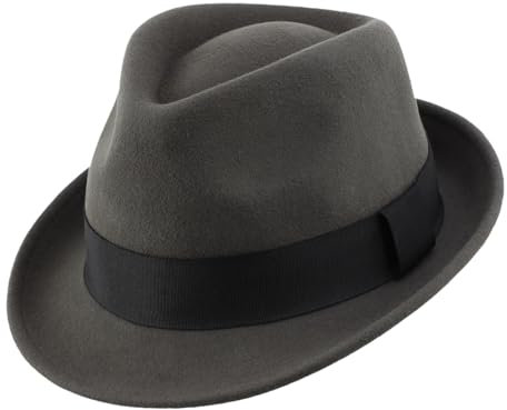 Decentron Chapeau d'hiver en feutre de laine pour homme - Chapeau Fedora à bord court, gris foncé, 58