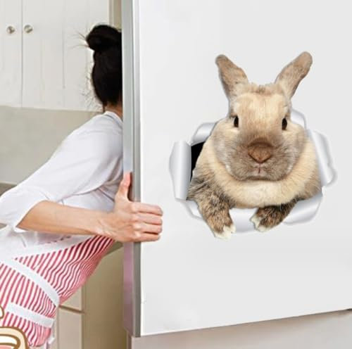 2-stücke 3d Dreidimensionale Gebrochene Wanddekoration Toilette Mit Cartoon Tier Kaninchentür, Wohnzimmer Selbstklebendes Papier 32,35cm