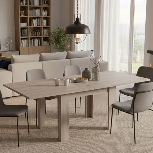 Dmora - Ausziehbarer Esstisch Otto, Hilfsküchenkonsole, ausziehbarer Tisch, 100% Made in Italy, cm 90x90h75, Perl-Ulme