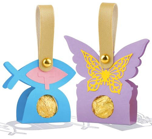 BETESSIN 2Pcs Stanzschablone Box Schachtel Taufe Geschenbox Stanzform Fisch Schmetterling Candy Box Klein Süßigkeitenbox Stanzen Metall Prägeschablonen Babyparty Kommunion Gastgeschenk
