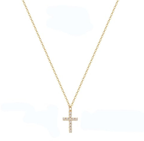 Lilbitty Kreuz Diamant Kette Damen, 14K Gold Halskette Layered Choker für Frauen Modeschmuck