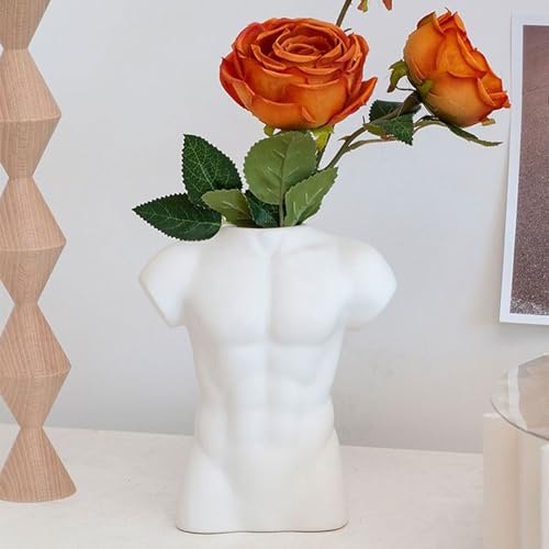 Weiße Keramik-Blumenvase mit Männlichem Körper, Kreative Nackt- und Mann-Statue, Büste, Kunstvase für Blumen, Moderne Weiße Vase, Pflanzgefäße für Boho, Büro, Zuhause, Innendekoration