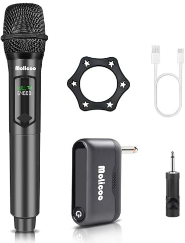 Molicoo Wireless Microphone,Système Professionnel de Microphone Dynamique sans Fil avec récepteur Rechargeable 160 ft,Kit de Microphone karaoké pour Le Chant,Le Mariage,la fête,la Parole,M50