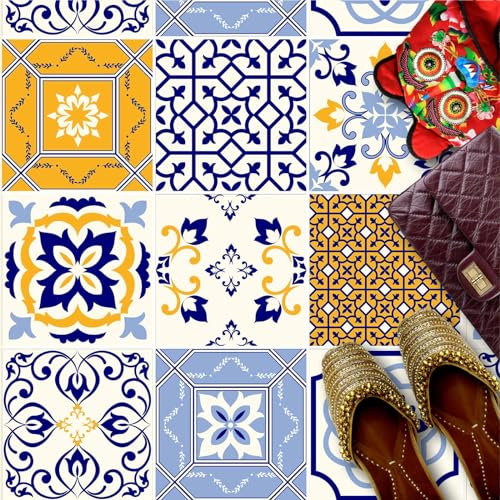 HUBDECO - Fliesenaufkleber - Küche, Badezimmer Deko - Klebefliesen - Bodenfliesen - Klebefolie Küche - Boden Schutzmatte - Selbstklebende Fliesen - 9 Stk. - Marokkanisches Mosaik - 30x30cm