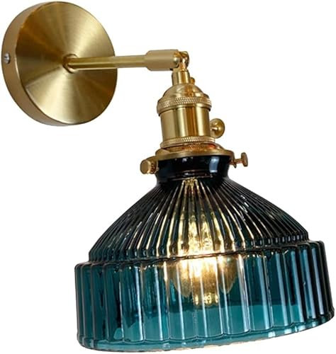 SWEMOPP Applique murale en verre bleu bras réglable en laiton doré luminaires muraux en verre nervuré vert lampe murale moderne industrielle vintage pour chambre à coucher chevet salon cuisine loft