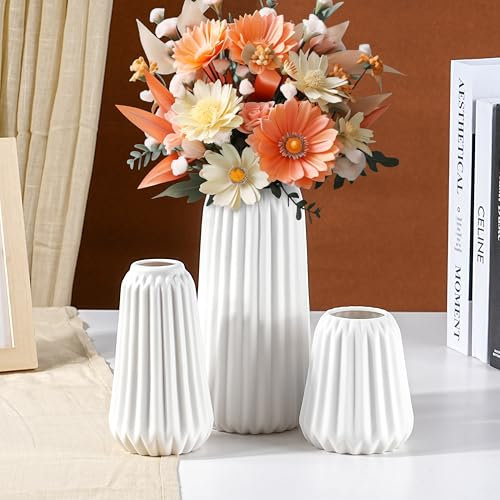 Winter Shore Set Vasi Decorativi Moderni in Ceramica Bianca (Set da 3) - Vasi Ceramica Decorativi - Vasi Centrotavola Bianchi - Vasi Interno Beige - Vaso Fiori Ceramica - Vaso Design da Interno
