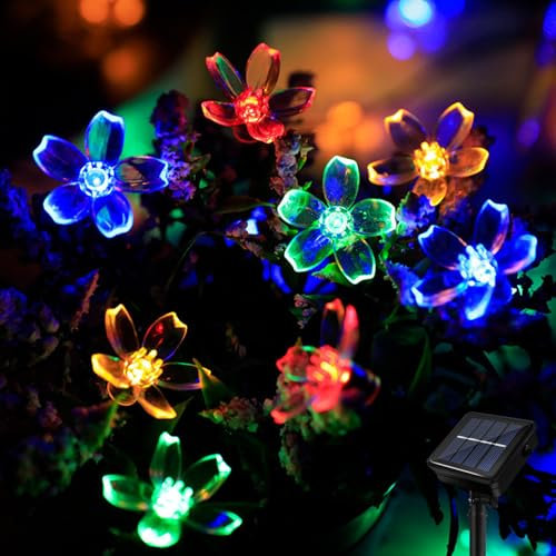 A.bigwhale Solar Lichterkette Aussen, 8M Solarlichterkette Außen Wetterfest, 40 LED Blumen Lichterkette Outdoor 8 Modi Solar- lichterkette für Garten Terrasse Balkon Hochzeit Party Weihnachten (Bunt)