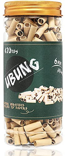 UBUNG Brown Tips, 420 Pcs Ø6mm Pre Rolled Tips, Filter Tips Made with Unbleached Paper, Suitable for Most Pre Roll Machine and Rolling Papers