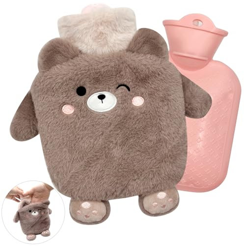 YeahBoom Wärmflasche Kinder,Bär Wärmflasche mit Handwärmerbezug,Wärmflasche mit Bezug Flauschig,Abnehmbare und Waschbare Wärmflasche,Premium Wärmflasche,Geprüft und Frei Von Schadstoffen