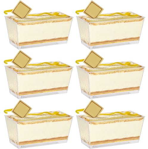 FWEEK 100Pcs Plastic Dessert Cups 140ml Rectangle Dessert Cups 9.8 x 4.7cm Reusable Mini Rectangle Dessert Pots Clear Cheesecake Pots for Parfait Appetizer Dessert Pudding Mousse Party