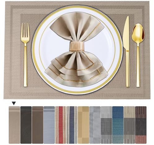 ARTAND Tovagliette Americane Lavabili Set di 8 Colazione Sottopiatti Plastica Intrecciato Tovaglietta Personalizzate - Set di 8, 01 Beige