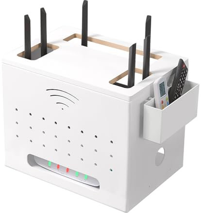 Catekro Router Regal, WiFi Router Aufbewahrungsbox, Router Aufbewahrung Holz, Router Regal für WLAN Router, Kein Zusammenbau Erforderlich, Stehendes Router Regal für Elegantes Raumdesign (Weiß)