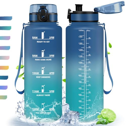 HoneyHolly Botella Agua, 1,5L, Botella de Agua Deportiva, Botella con Filtro de Agua, Libre de BPA, Botella de Agua, Cantimplora para Deportes, Fitness, Yoga, Escuela y Oficina