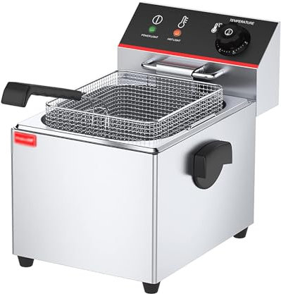 MNBVH Electric Deep Fryer, 8L/12L/15L Stainless Steel Commercial Frying Machine, With Basket &Lid, Temperature Control Function, For Commercial Restaurant Family(Size:8L)