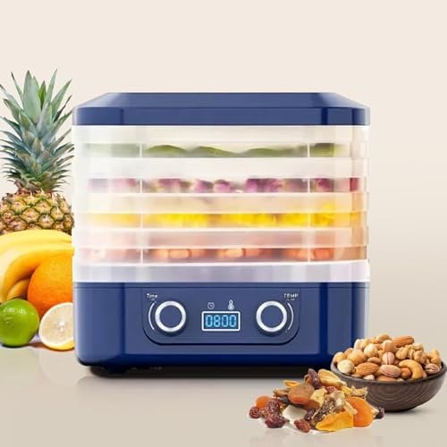 Electric 5 Tier Food Dehydrator Food Dryer Machine 35-70℃ Temperature Adjustable 48 Hour Timer LCD Display Food Dehydrators with Trays for Drying Fruit, Meat, Vegetable, Jerky and Pet Treat(Blue)