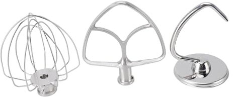 Kit de 3 Accessoires pour Batteur sur Socle en Acier Inoxydable, Crochet Pétrisseur, Batteur Plat, Fouet Métallique avec Conception Multifonctionnelle, Accessoire pour Mixeur de