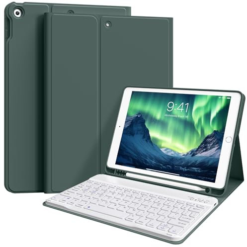 ZKTUYU Custodia per tastiera per iPad 9.Gen/iPad 8.Gen/iPad 7.Gen (2021/2020/2019) con supporto per matite, custodia morbida in TPU, magnetica, tastiera rimovibile con layout QWERTZ per iPad da 10,2