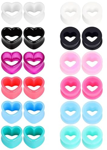 12 Pairs Ear Stretching Kit, Silicone Ear Plugs Tunnels, Heart-Shaped Ear Stretching Kit, Acrylic Double Flared Ear Gauges, Ear Tunnels Strectchers, Flexible Flesh Tunnel Plugs, Ear Gauges Expander