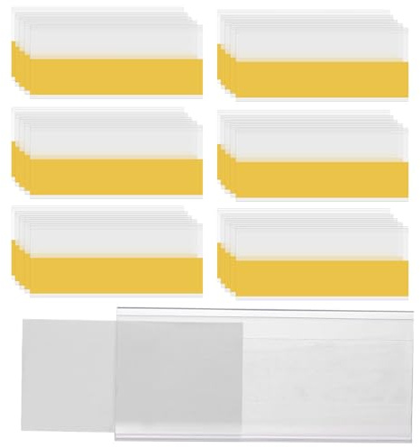 XoeLLe 50 Stück Etikettenhalter, Selbstklebende Regaletiketten Preisschilder Beschriftungsschilder, Transparent Label Preisauszeichner Regal Clip für Zuhause Büro Schule (8x4,2cm)