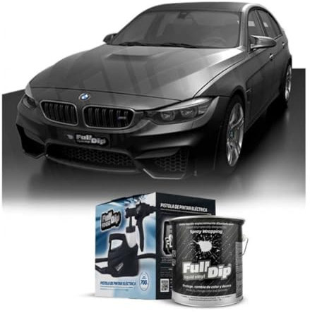 AutoFullCar - Kit Pintura Vinilo Líquido Full Dip - Formato 4 Litros + Pistola Eléctrica | Acabado Profesional y Removible | Fácil Aplicación | Coches, Motos (HYPERBLACK METALIZADO, URBANO)
