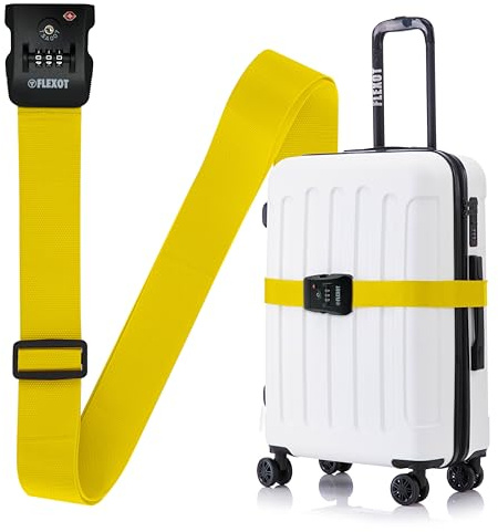 Flexot® F-3046 | Koffergurt mit Clip-Schnalle, TSA + Zahlenschloss | Verstellbare Länge | reißfestes Gewebe | für alle Koffer wie Handgepäck, Reisekoffer aus ABS oder Stoff (Gelb)
