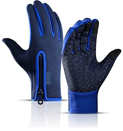 BGTSF Neoprenhandschuhe, Winter Outdoor Sport Radfahren Mann Handschuhe Frauen Touchscreen Fisch wasserdicht Ski Winddicht rutschfest Mode Schwarze Handschuhe,Kaltwasser-Schwimmzubehör(Dark-Blue,XL)