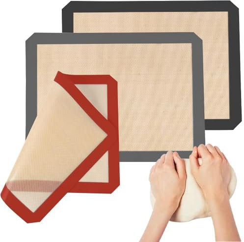 Silicone Baking Mat, 3pcs NonStick Baking Mats, Easy to Clean Baking Sheet Heat-Resistant Flexible Reusable Silicone Mat for Microwave Oven Baking Tray(Red/Black/Grey)