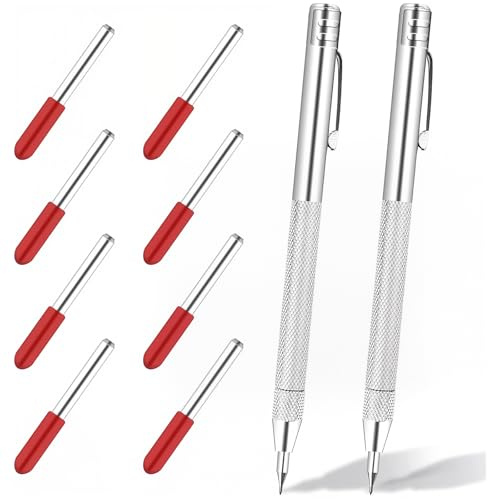 10 Stück Anreissnadel Stift, Gravurstift-Markierungswerkzeug mit Wolframkarbid, einschließlich 2 Anreissnadel Stiften und 8 Ersatz Markierungsspitzen für Glas, Keramik, Metallplatten