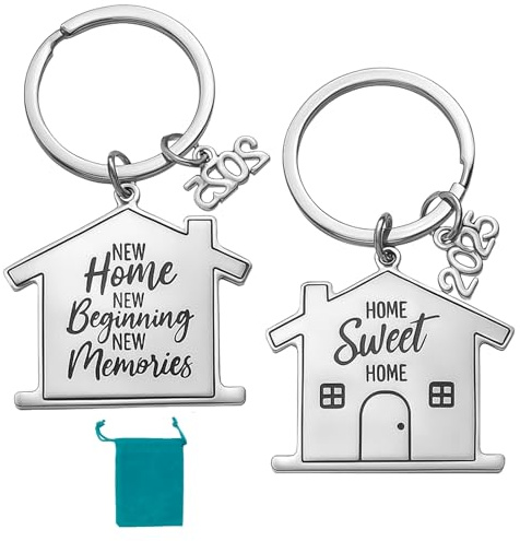 Lot de 2 porte-clés « Sweet Home » - Cadeau de pendaison de crémaillère 2025 - Porte-clés pour nouvelle maison, propriétaire de maison - Pour homme et femme