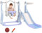 AIYAPLAY Rutsche 4-in-1 Kleinkinderrutsche mit Basketballkorb, Klettergerüst, Schaukel, Kinder Spielplatz mit Raketendesign Kinderrutsche für Outdoor und Indoor 1,5-4 Jahren Kinder Hellblau