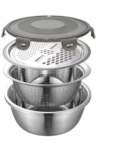 Juego de 4 cuencos para mezclar con colador y tapa ralladora para un flujo de trabajo eficiente de la cocina