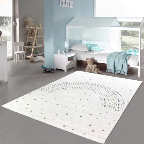 Teppich-Traum Kinderteppich Regenbogenmotiv Creme Bunt 240x340 cm | Bunte Bögen, Sterne, 3D-Hoch-Tief-Effekt, weicher Flor, pflegeleicht, strapazierfähig, OEKO-TEX, Kinderzimmer, Babyzimmer