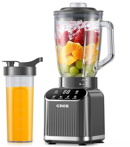 GDOR Professional Blender for Smoothies, 5 Functions, 1200 Max Watts Blender, 50 oz Glass Jar and 24 oz To Go Cup Combo, Blenders for Smoothies, Ice