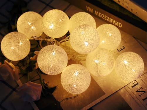 Kellegour Weiß Baumwollkugeln Lichterkette,3M 20 LED Cotton Ball Lichterketten Kugeln,LED Kugeln Lichterkette Innen,für Kinderzimmer Hochzeits Weihnachts Dekoration,Batteriebetriebene(Nicht Enthalten)