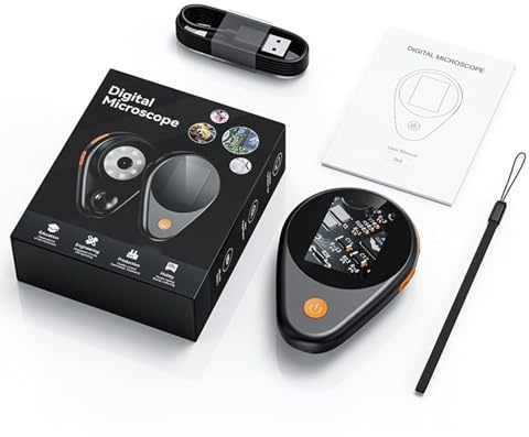 Telituny Digital Lupe Mikroskope, 500x Tragbares Handy mikroskop, HD Taschenmikroskop mit 5 cm IPS-Bildschirm, 2MP Autofokus, 8 LED-Leuchten, Kompatibel mit PC, für Leiterplattenlöten (Schwarz)