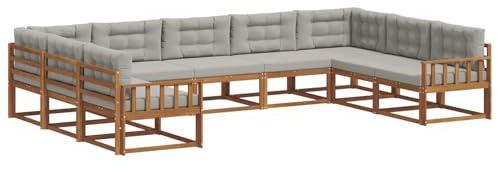 vidaXL Outdoor-Sofagarnitur mit Kissen 9 pcs Natürlich und Hellgrau, Outdoor modernes Sofa Set, robuste Patiosammlung, vielseitige Gartenmöbel, Sectional Lounger für Entspannung im Hinterhof