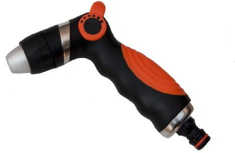 Garden Watering Hose Spray Gun,Shock Resistant Material,hozelock Compatible,Push bar Water Control, Adjustable Spray Pattern,Metal Frame with Rubber Non Slip Coating