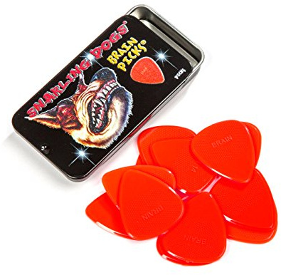 D'Andrea Snarling Dog Brain Nylon Guitar Picks 12 Pack with Tin Box (Red, 0.73mm)