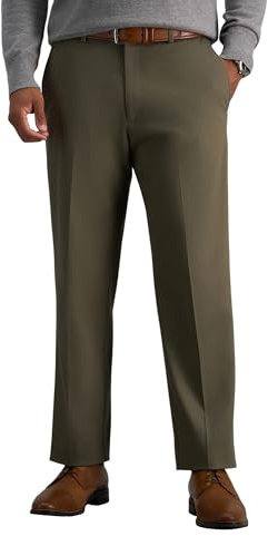Haggar mens Premium No Iron Khaki Classic Fit Expandable Waist Flat Front Casual Pants, Toast, 40W x 30L US