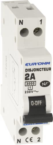 Eur'ohm - Disjoncteur 1P+N 2A NF,cx vis haut/bas 3kA - Réf - 20002