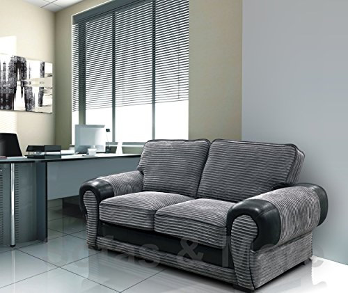Big Corner Sofa Suite 3+2 Armchair Jumbo Cord Black And Grey (2 Seater)