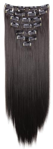 CAISHA XXL 50cm 8 Teile Set CLIP IN EXTENSIONS Nicole Haarverlängerung Haarteil Voluminös Glatt Dunkelbraun CES204