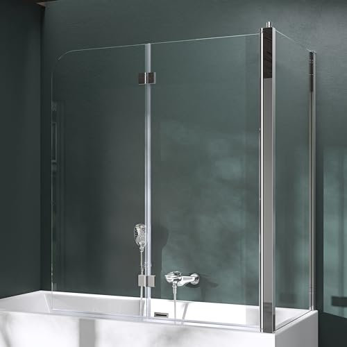Mai&Mai Pare-Baignoire Transparent 70x120x140cm 3 Volets Paroi de Douche pour Baignoire en Verre ESG avec Revêtement NANO Easy Clean C113R