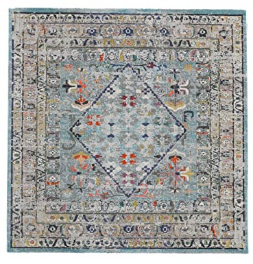 RugVista, Chillon, Teppich, Mittelflor, 200 x 200 cm, Quadratisch, Modern, Oeko-Tex Standard 100, Polypropylene, Flur, Schlafzimmer, Küche, Wohnzimmer, Hell Blau/Multi, Dunkelgrün
