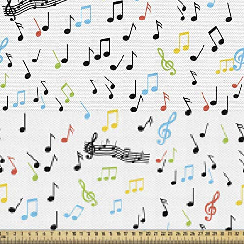ABAKUHAUS Musik Gewebe als Meterware, Künstlerische Vibes Noten Beat, Schön Gewebten Stoff für Polster und Wohnaccessoires, 1M (148x100cm),Weiß Mehrfarbig