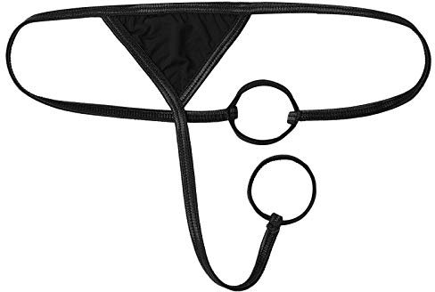 ranrann Homme Micro String Sexy Ouvert O-Ring Bikini Thong Taille Basse T-Back G-String Elastique sous-vêtement Lingerie Erotique Underwear Noir Taille Unique