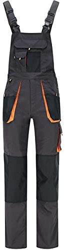 BWOLF Atlas Peto de Trabajo para Hombre con Bolsillos Multiusos - Pantalones de Seguridad Ropa Laboral Gris/Naranja XXL