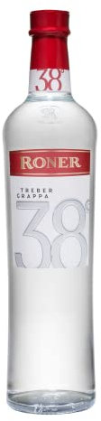 Roner Treber Grappa 38° (1x 0,7l) - Grappa Delicata dalla Distilleria Artigianale Alto Adige Südtirol più premiata d'Italia - 700 ml