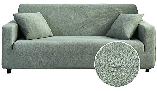Oduo Wasserdicht Seersucker Stretch Sofabezug mit Armlehnen Sofaüberwürfe 1 2 3 4 Sitzer, Passend für Ecksofa L Form Sofa/Couchbezug/Sesselbezug/Sofahusse (Olivgrün,3 Sitzer)