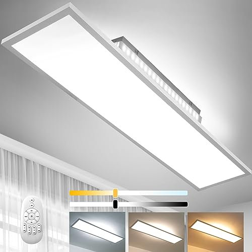 Dimmbare LED Panel 120x30cm Deckenleuchte mit Backlight, 55W Deckenlampe mit Fernbedienung, Tageslichtlampe Warm/Natur/Kaltweiß 2700K-6500K mit Speicherfunktion für Büro Werkstatt Garage Flur Küche